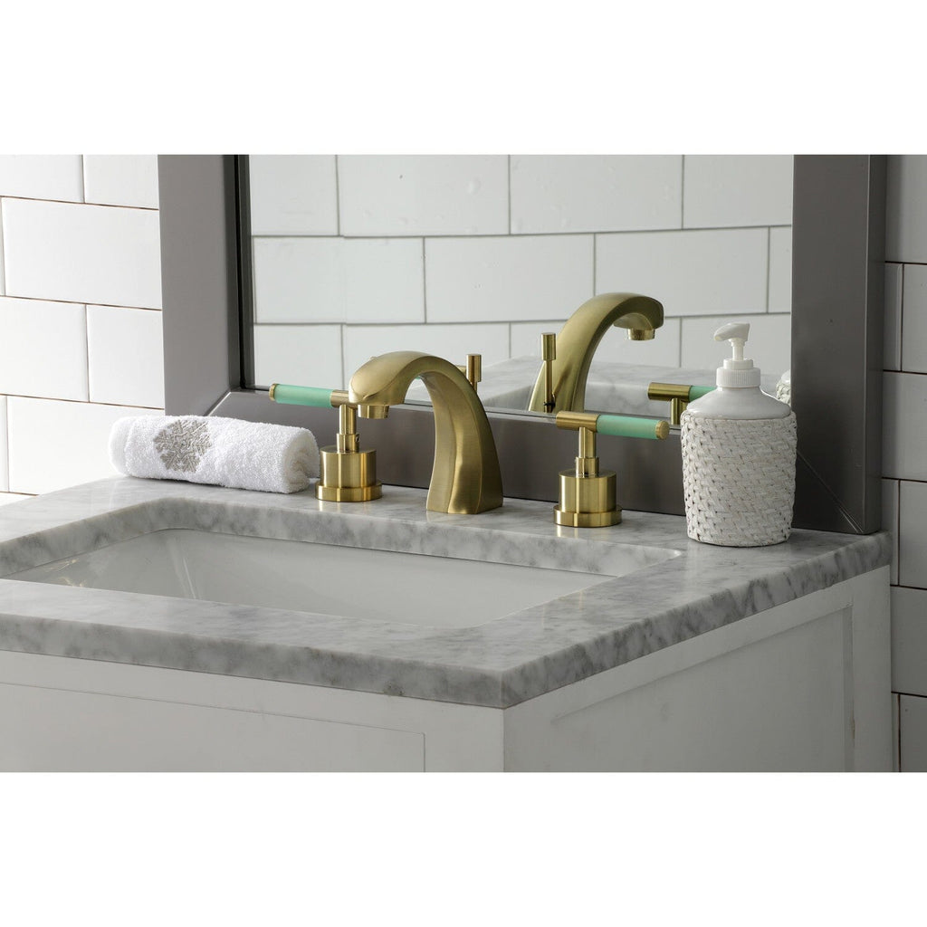 Kaiser Two-Handle 3-Hole Deck Mount Widespread Bathroom Faucet with Brass Pop-Up Drain