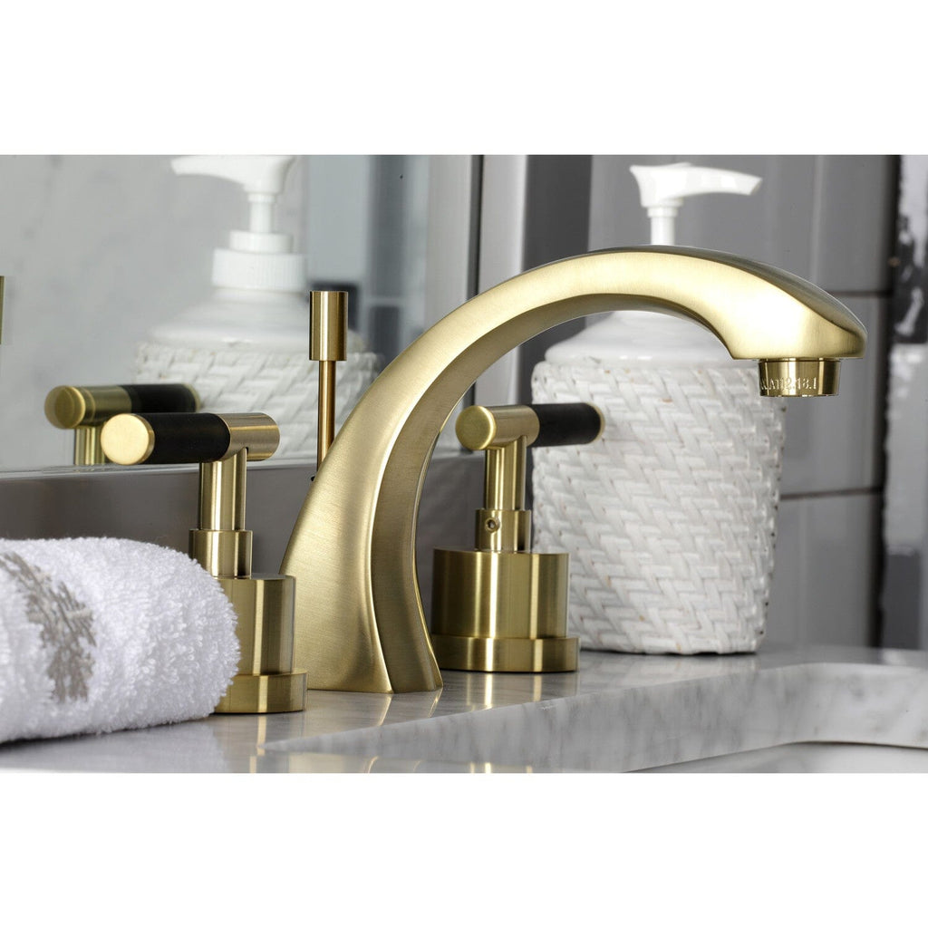 Kaiser Two-Handle 3-Hole Deck Mount Widespread Bathroom Faucet with Brass Pop-Up Drain