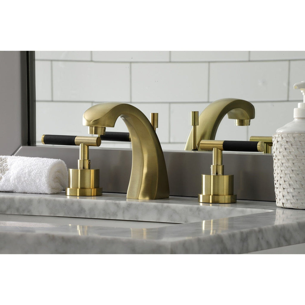 Kaiser Two-Handle 3-Hole Deck Mount Widespread Bathroom Faucet with Brass Pop-Up Drain
