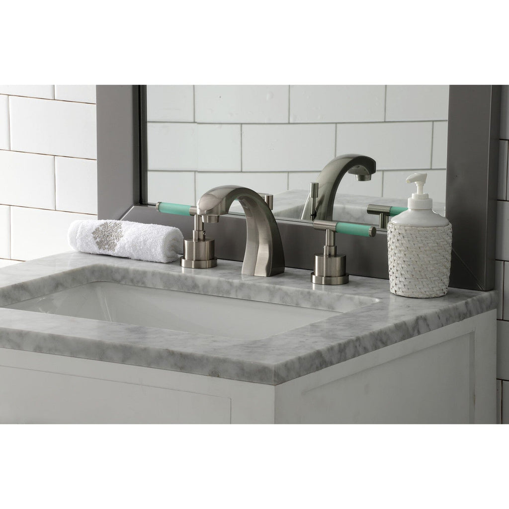 Kaiser Two-Handle 3-Hole Deck Mount Widespread Bathroom Faucet with Brass Pop-Up Drain
