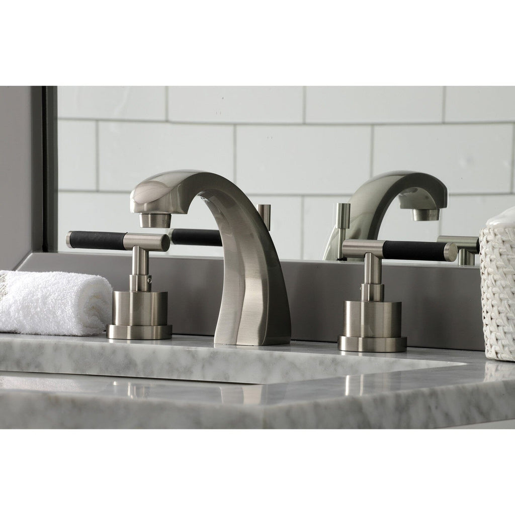 Kaiser Two-Handle 3-Hole Deck Mount Widespread Bathroom Faucet with Brass Pop-Up Drain