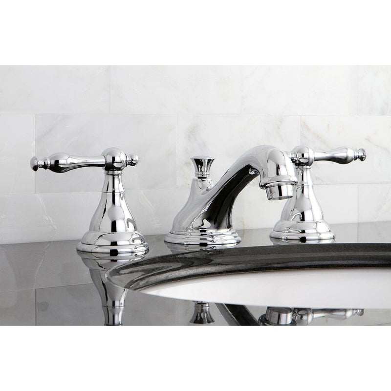 Two-Handle 3-Hole Deck Mount Widespread Bathroom Faucet with Brass Pop-Up