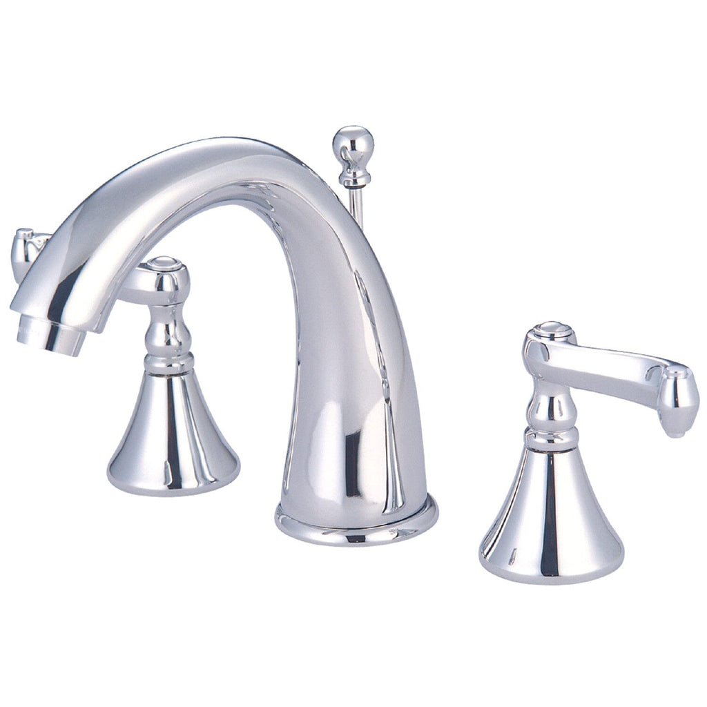 Royale Two-Handle 3-Hole Deck Mount Widespread Bathroom Faucet with Brass Pop-Up