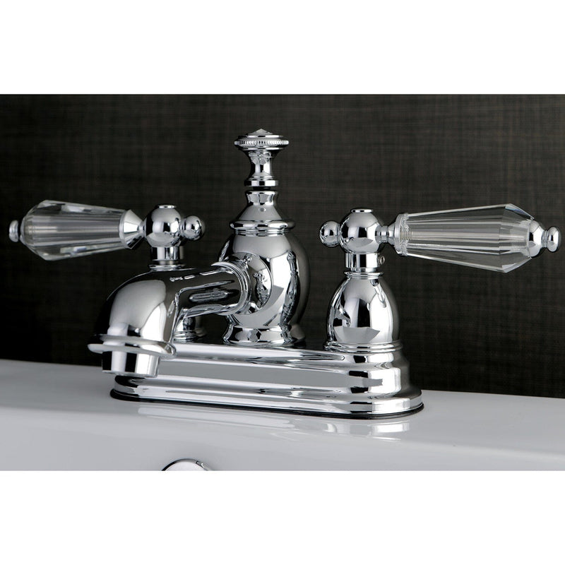Wilshire Double-Handle 3-Hole Deck Mount 4-Inch Centerset Bathroom Faucet with Brass Pop-Up
