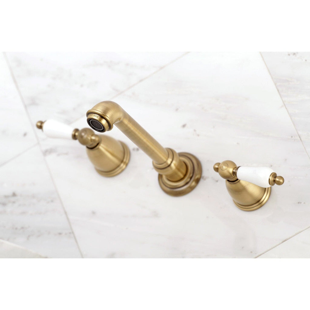 English Country Double-Handle 3-Hole Wall Mount Bathroom Faucet