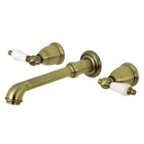 English Country Double-Handle 3-Hole Wall Mount Bathroom Faucet