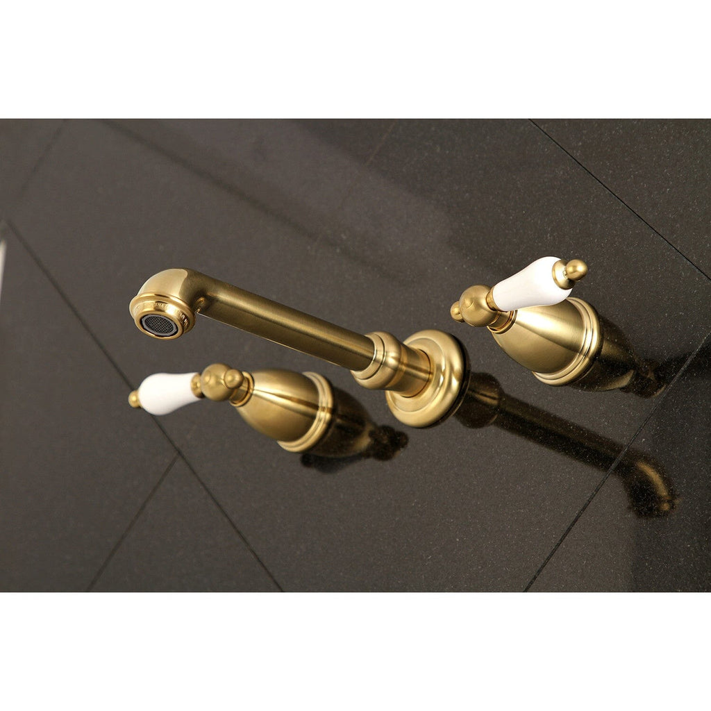 English Country Double-Handle 3-Hole Wall Mount Bathroom Faucet
