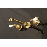 English Country Double-Handle 3-Hole Wall Mount Bathroom Faucet