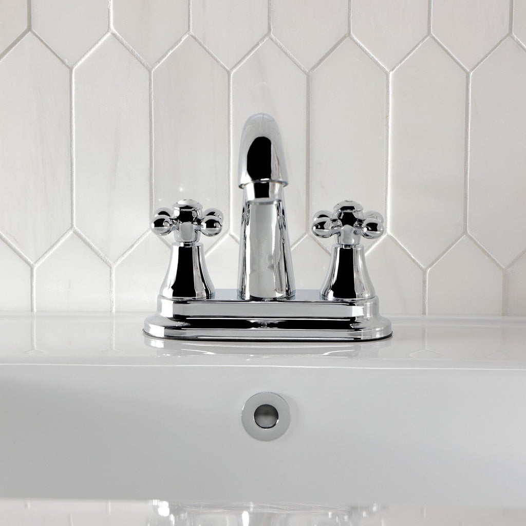 English Vintage Double-Handle 3-Hole Deck Mount 4-Inch Centerset Bathroom Faucet with Brass Pop-Up