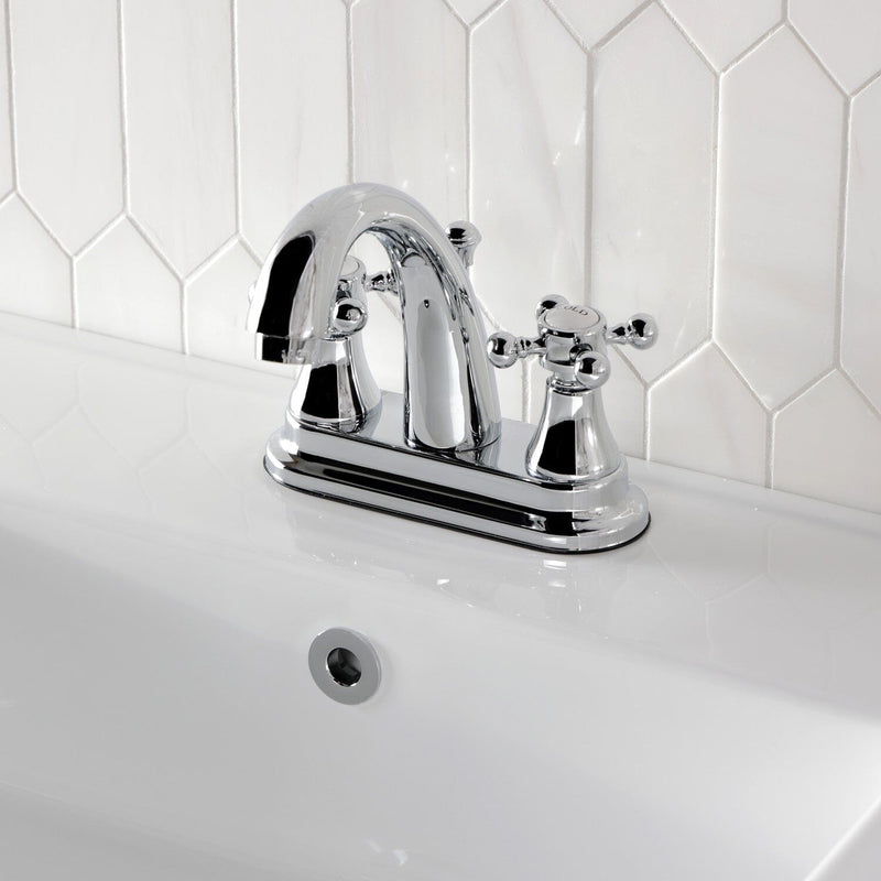 English Vintage Double-Handle 3-Hole Deck Mount 4-Inch Centerset Bathroom Faucet with Brass Pop-Up