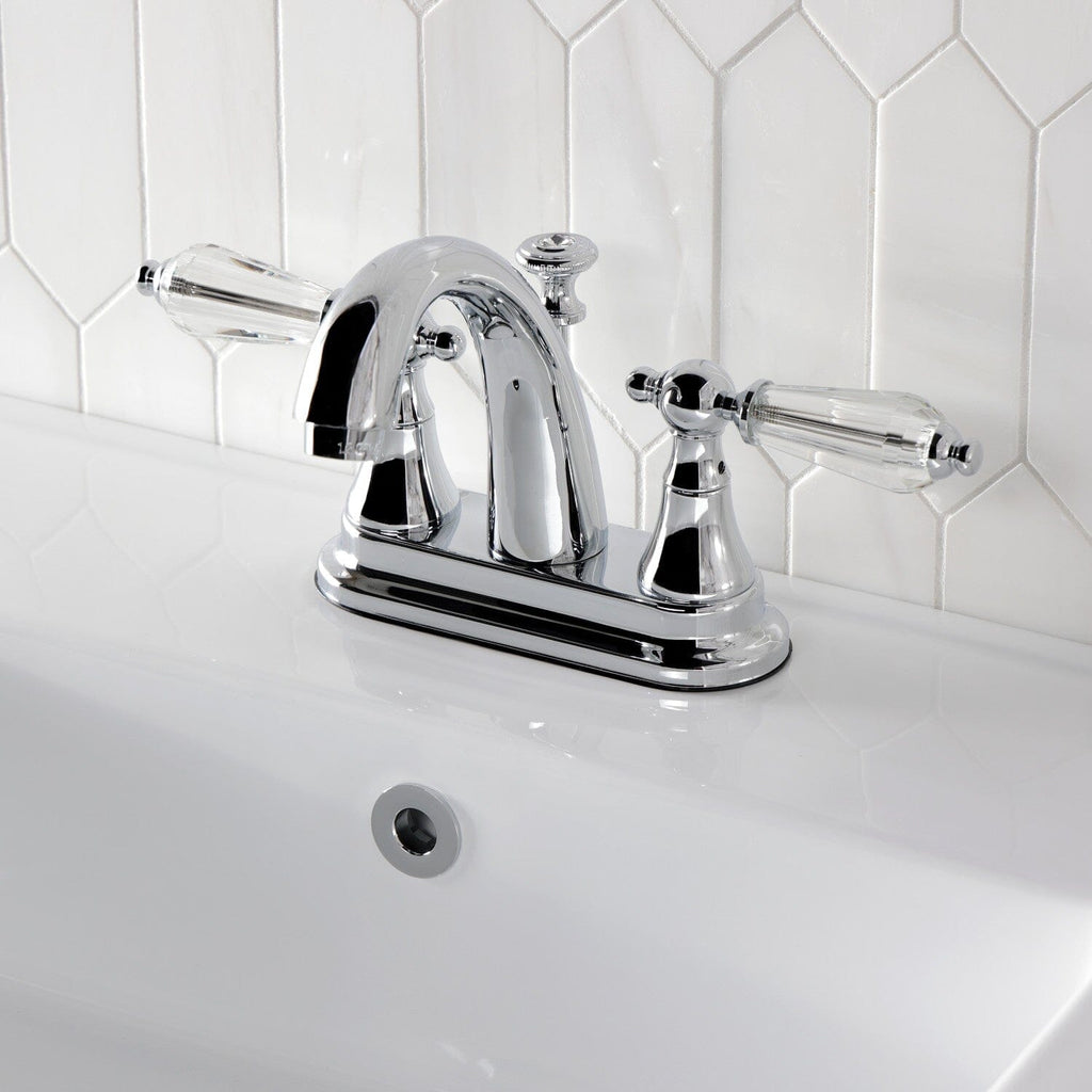 Wilshire Double-Handle 3-Hole Deck Mount 4-Inch Centerset Bathroom Faucet with Brass Pop-Up