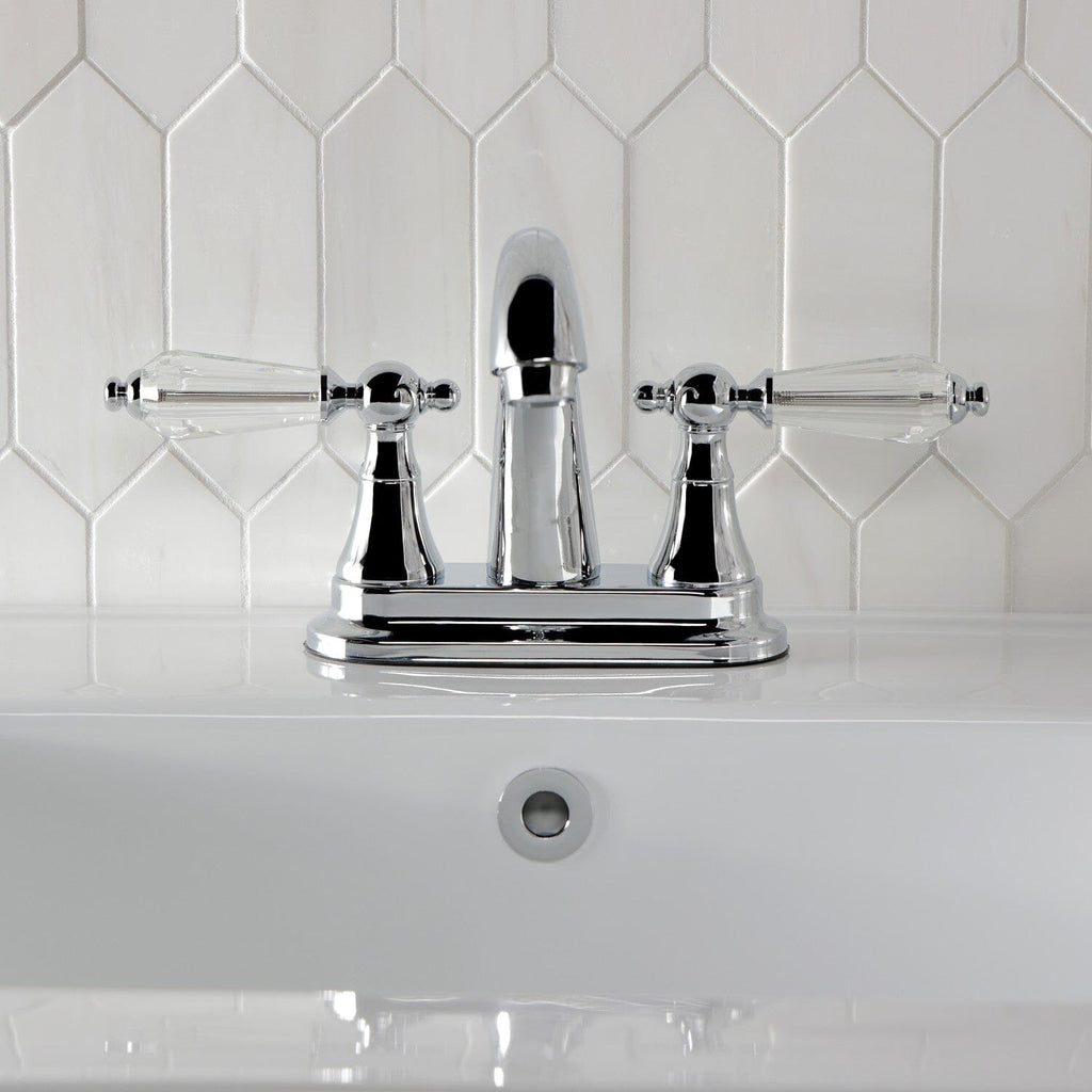 Wilshire Double-Handle 3-Hole Deck Mount 4-Inch Centerset Bathroom Faucet with Brass Pop-Up