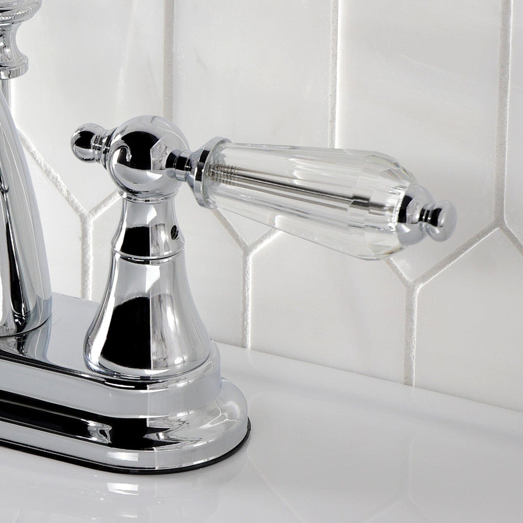 Wilshire Double-Handle 3-Hole Deck Mount 4-Inch Centerset Bathroom Faucet with Brass Pop-Up
