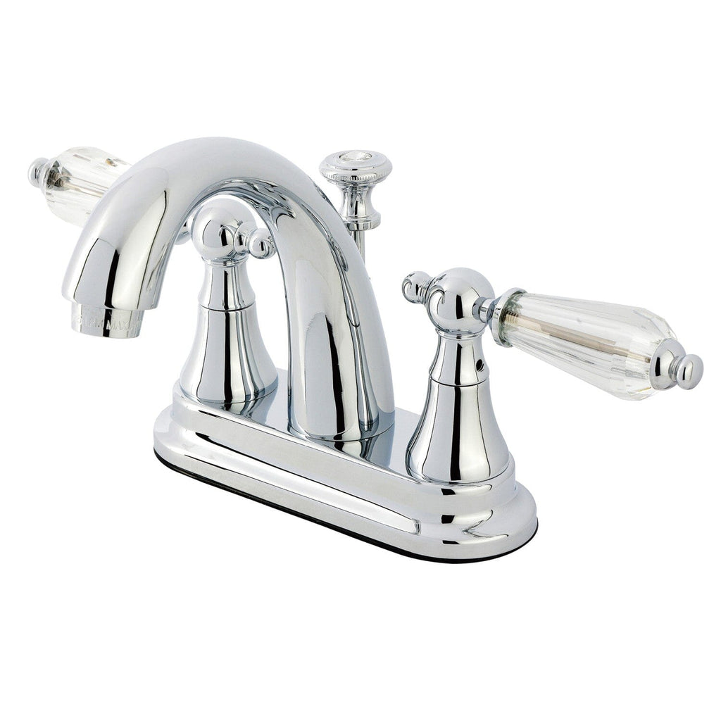 Wilshire Double-Handle 3-Hole Deck Mount 4-Inch Centerset Bathroom Faucet with Brass Pop-Up