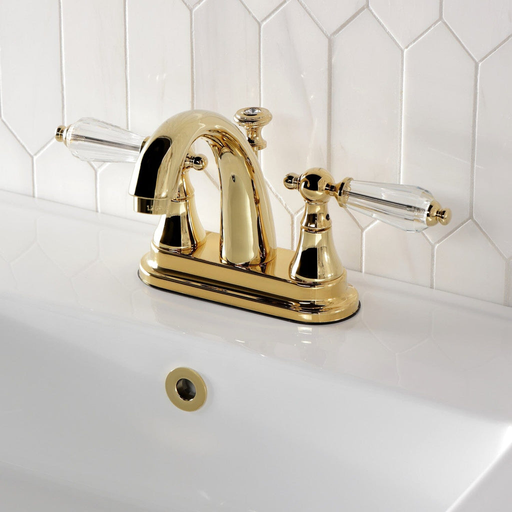 Wilshire Double-Handle 3-Hole Deck Mount 4-Inch Centerset Bathroom Faucet with Brass Pop-Up