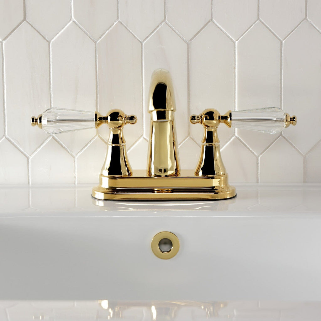 Wilshire Double-Handle 3-Hole Deck Mount 4-Inch Centerset Bathroom Faucet with Brass Pop-Up