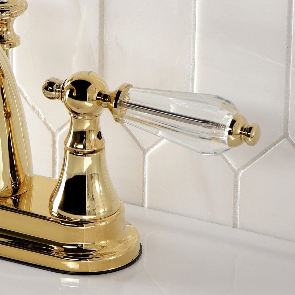 Wilshire Double-Handle 3-Hole Deck Mount 4-Inch Centerset Bathroom Faucet with Brass Pop-Up