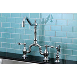 English Country Two-Handle 3-Hole Deck Mount Bridge Kitchen Faucet with Brass Side Sprayer