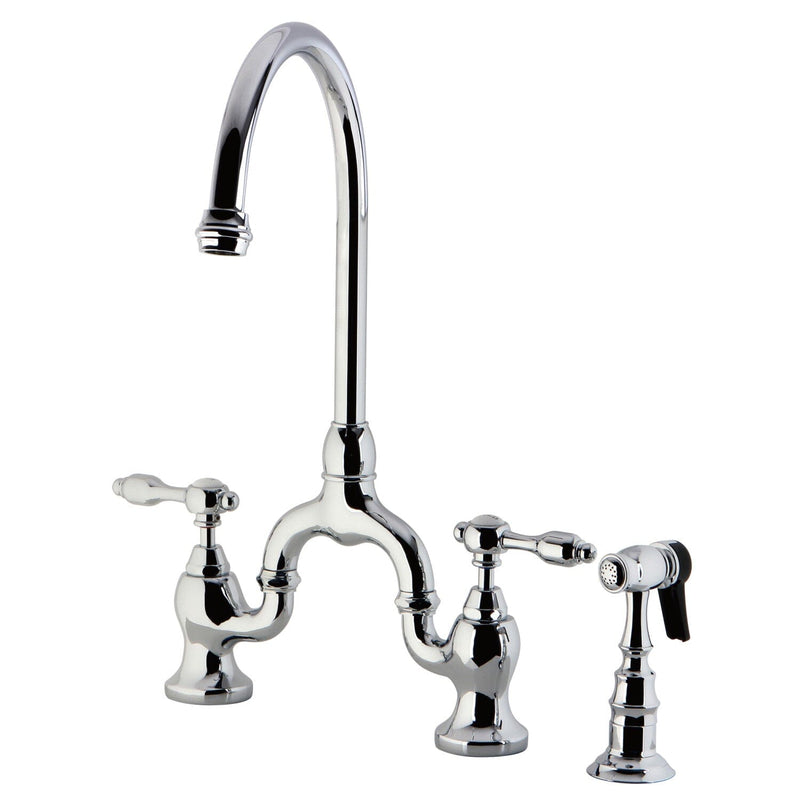 Tudor Two-Handle 3-Hole Deck Mount Bridge Kitchen Faucet with Brass Side Sprayer