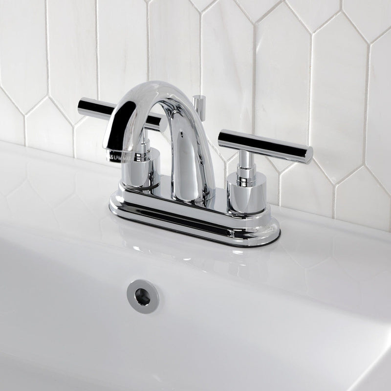 Manhattan Double-Handle 3-Hole Deck Mount 4-Inch Centerset Bathroom Faucet with Brass Pop-Up