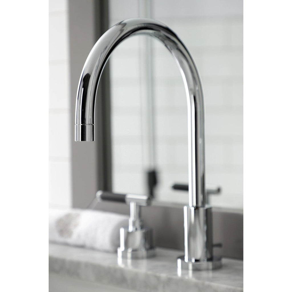 Kaiser Two-Handle 3-Hole Deck Mount Widespread Bathroom Faucet with Brass Pop-Up