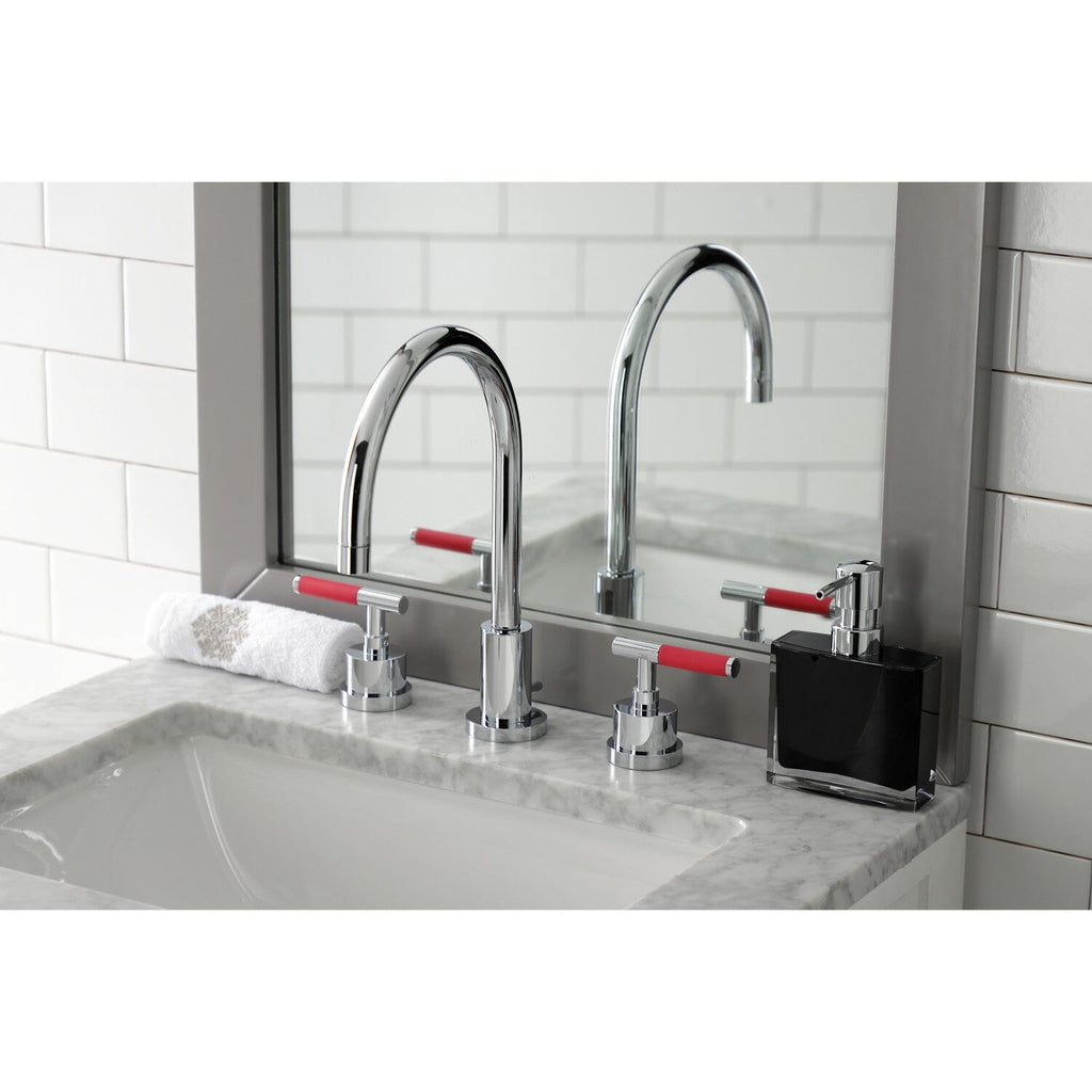 Kaiser Two-Handle 3-Hole Deck Mount Widespread Bathroom Faucet with Brass Pop-Up