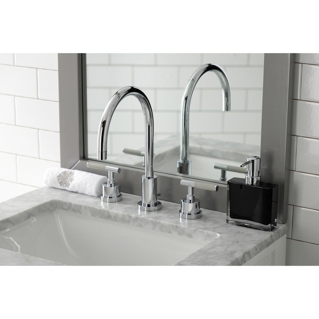 Kaiser Two-Handle 3-Hole Deck Mount Widespread Bathroom Faucet with Brass Pop-Up