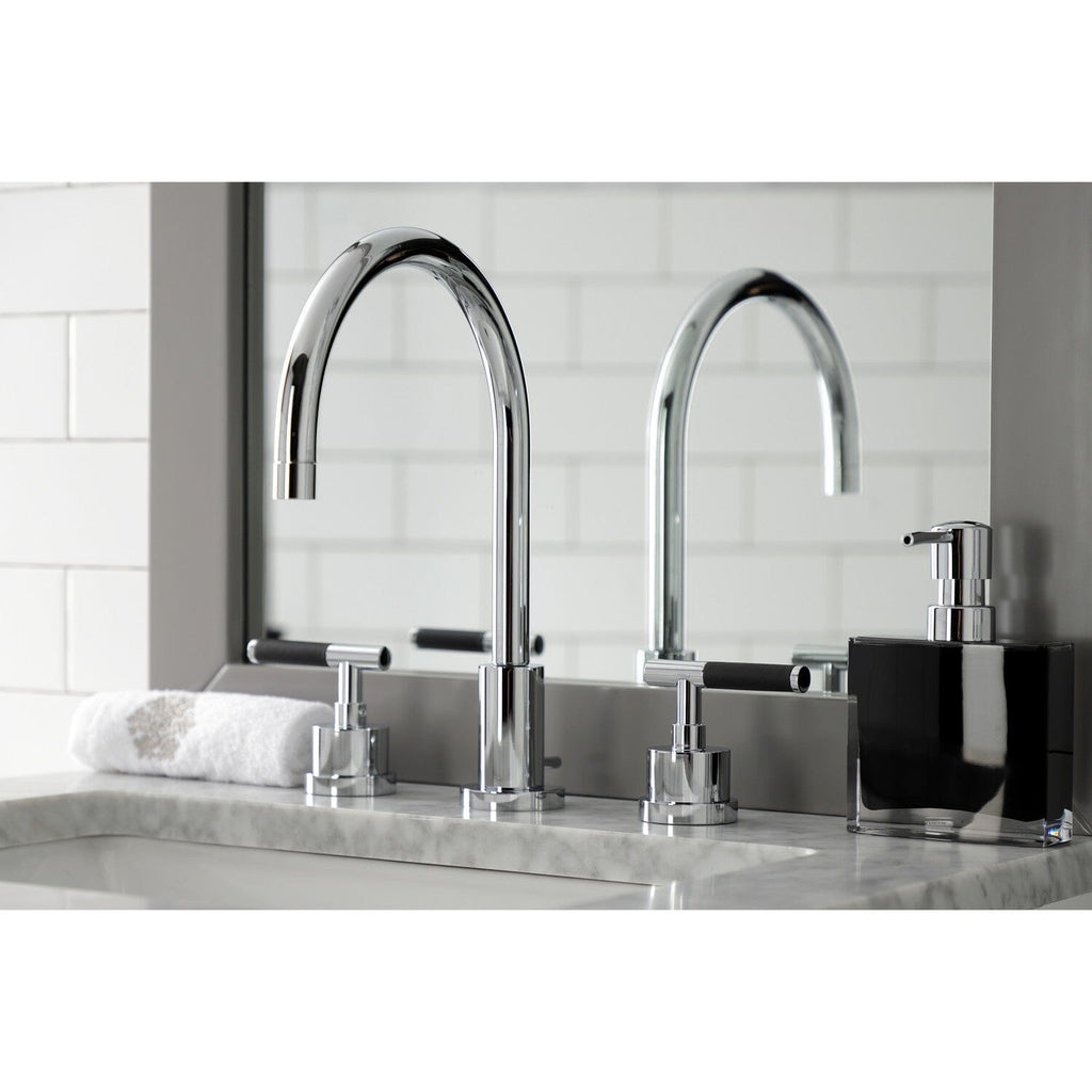Kaiser Two-Handle 3-Hole Deck Mount Widespread Bathroom Faucet with Brass Pop-Up
