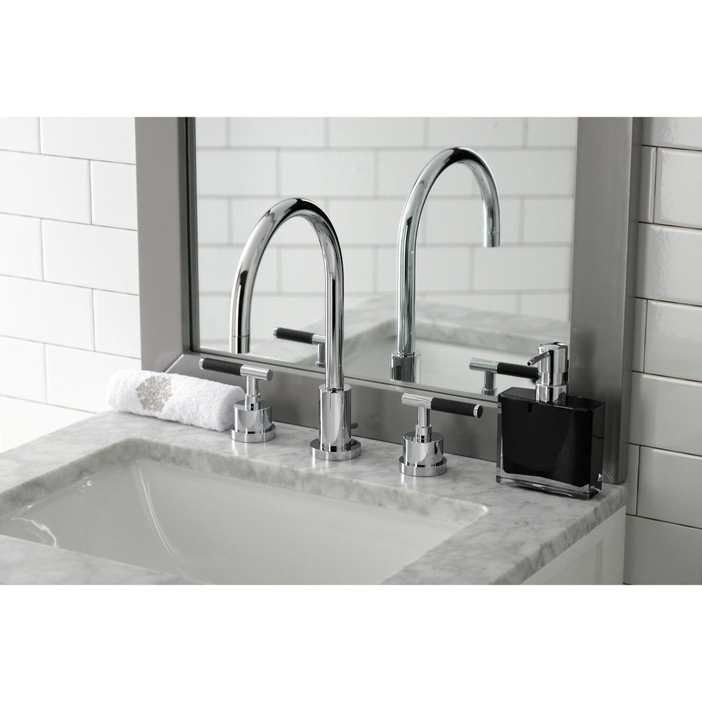 Kaiser Two-Handle 3-Hole Deck Mount Widespread Bathroom Faucet with Brass Pop-Up