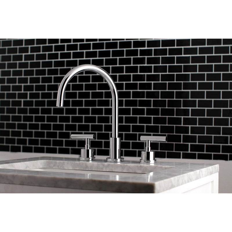 Manhattan Two-Handle 3-Hole Deck Mount Widespread Bathroom Faucet with Brass Pop-Up
