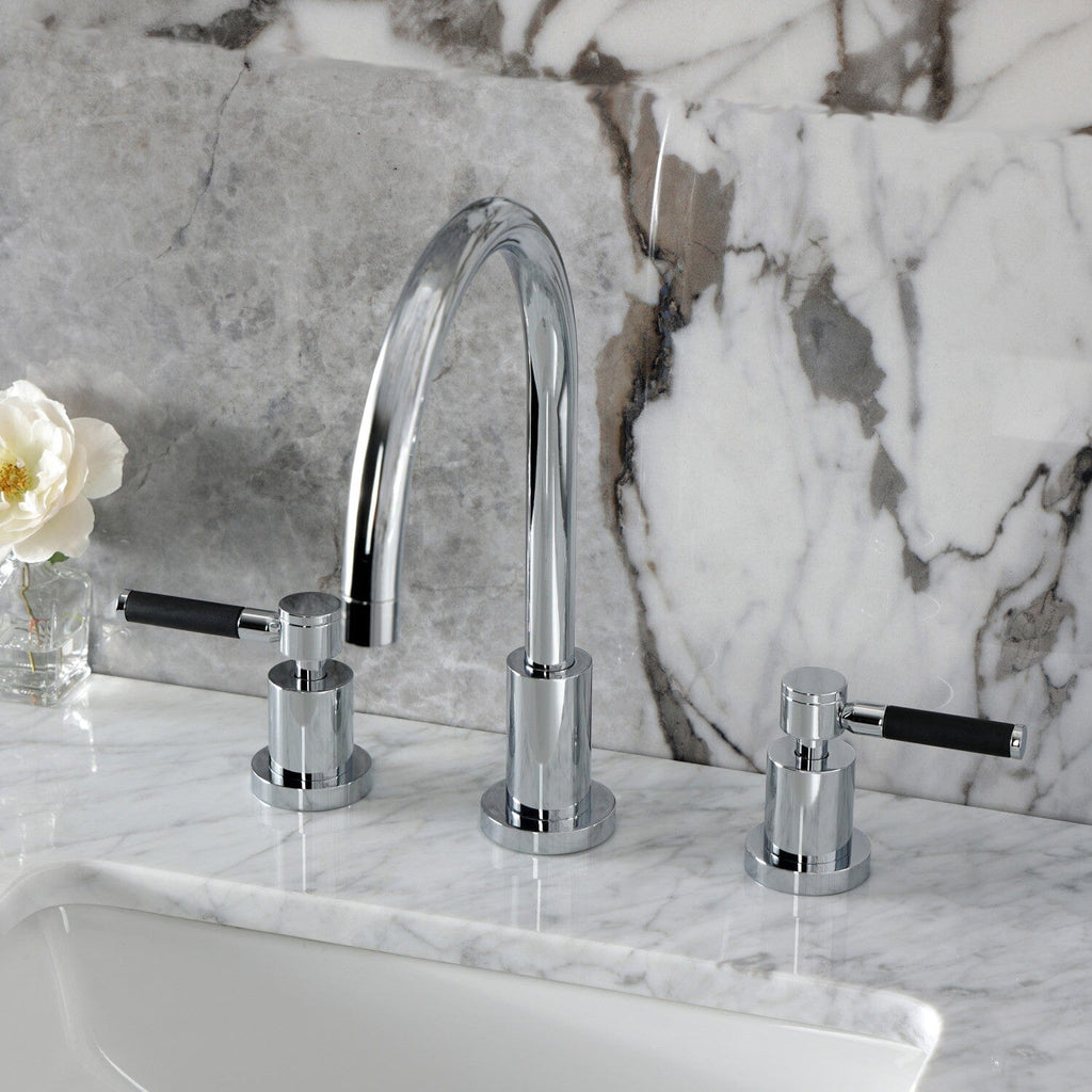 Kaiser Two-Handle 3-Hole Deck Mount Widespread Bathroom Faucet with Brass Pop-Up Drain