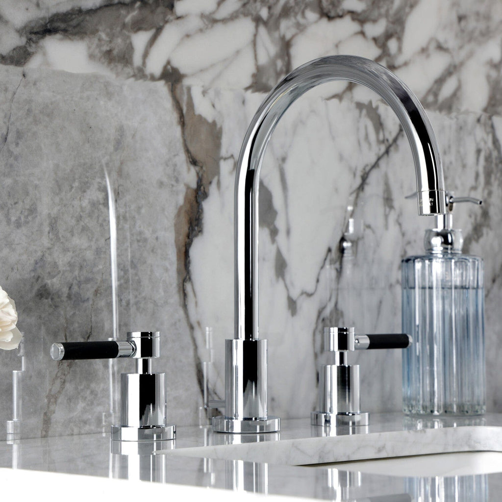 Kaiser Two-Handle 3-Hole Deck Mount Widespread Bathroom Faucet with Brass Pop-Up Drain