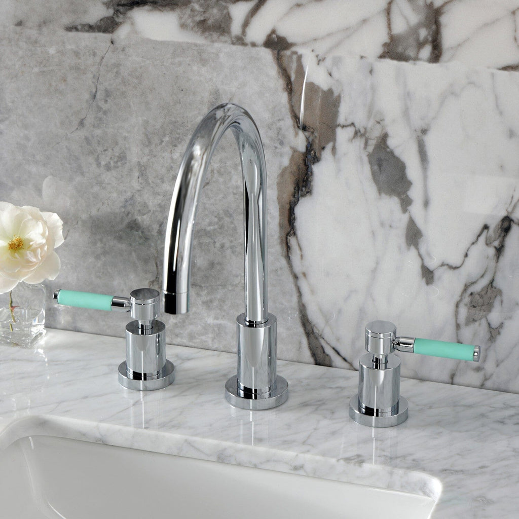 Kaiser Two-Handle 3-Hole Deck Mount Widespread Bathroom Faucet with Brass Pop-Up Drain