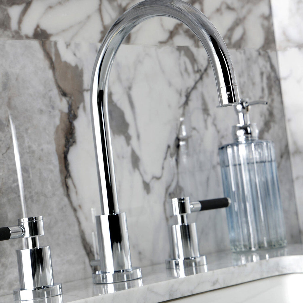 Kaiser Two-Handle 3-Hole Deck Mount Widespread Bathroom Faucet with Brass Pop-Up Drain