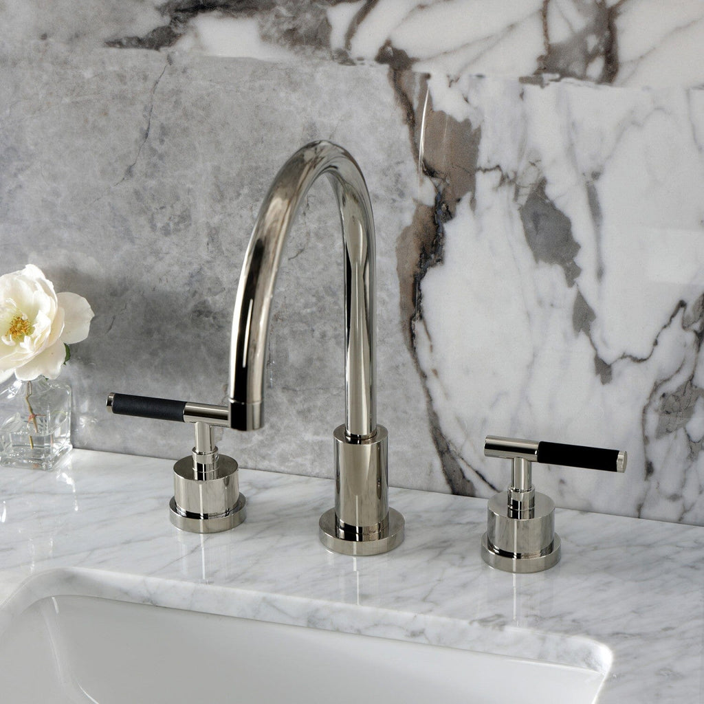 Kaiser Two-Handle 3-Hole Deck Mount Widespread Bathroom Faucet with Brass Pop-Up
