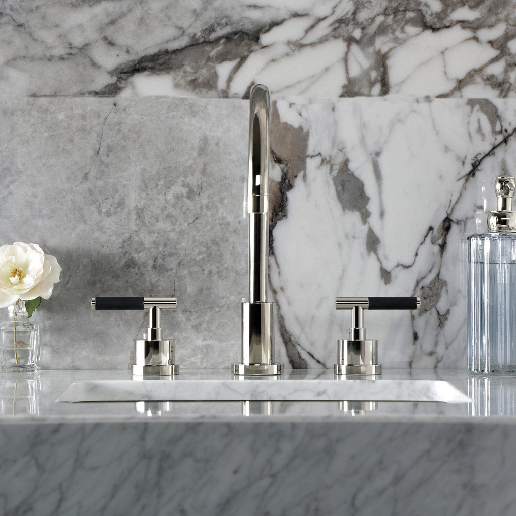 Kaiser Two-Handle 3-Hole Deck Mount Widespread Bathroom Faucet with Brass Pop-Up