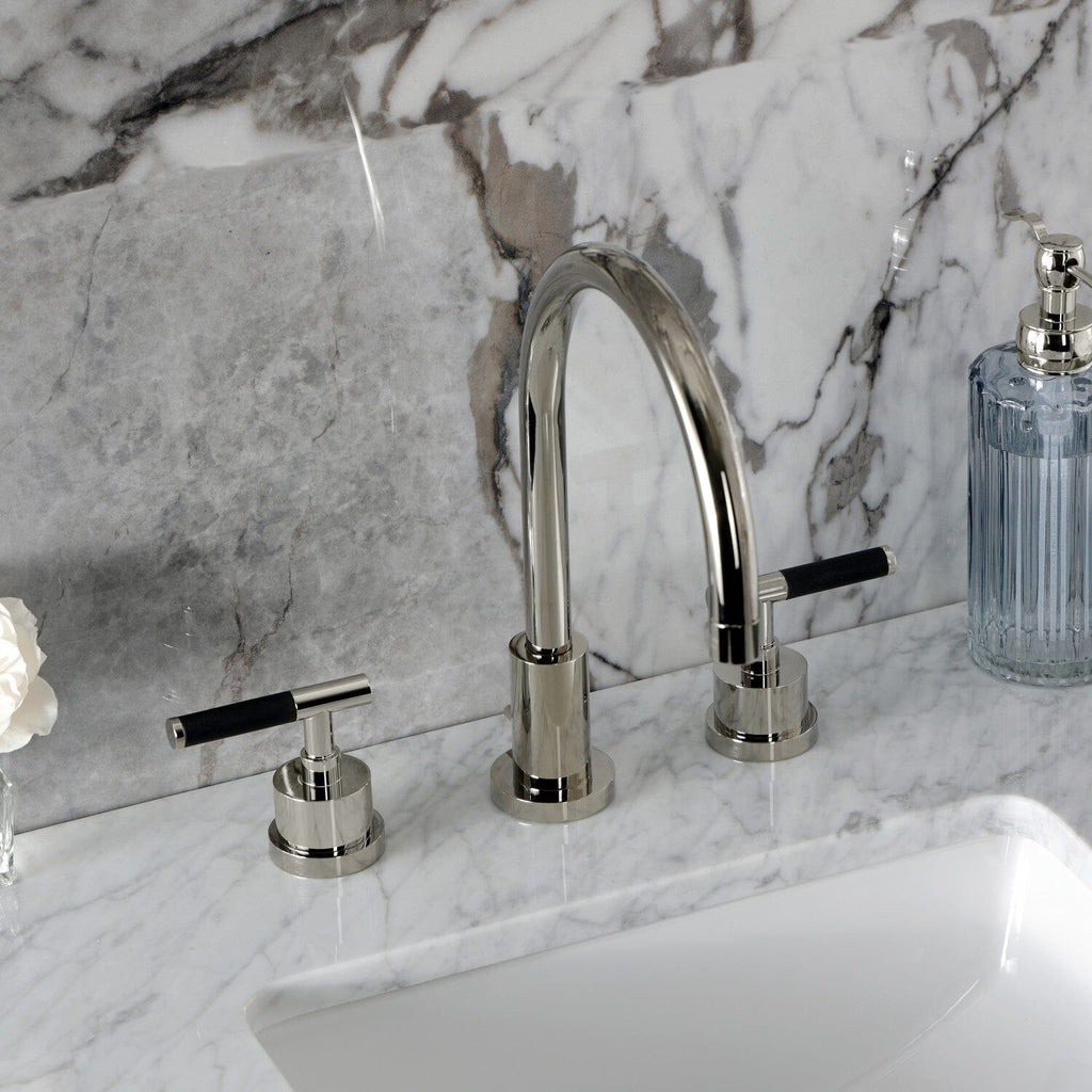 Kaiser Two-Handle 3-Hole Deck Mount Widespread Bathroom Faucet with Brass Pop-Up