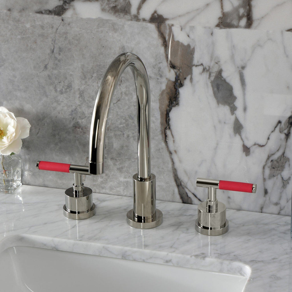 Kaiser Two-Handle 3-Hole Deck Mount Widespread Bathroom Faucet with Brass Pop-Up