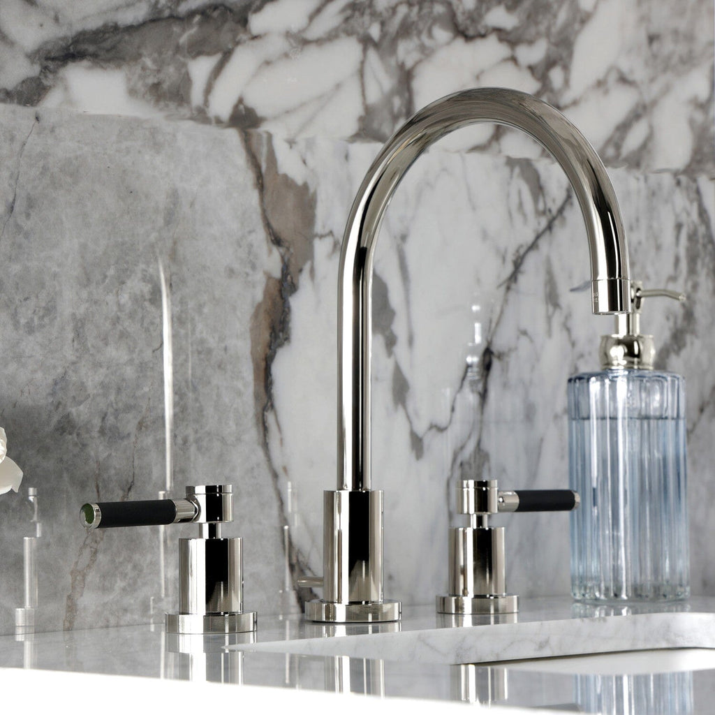 Kaiser Two-Handle 3-Hole Deck Mount Widespread Bathroom Faucet with Brass Pop-Up Drain