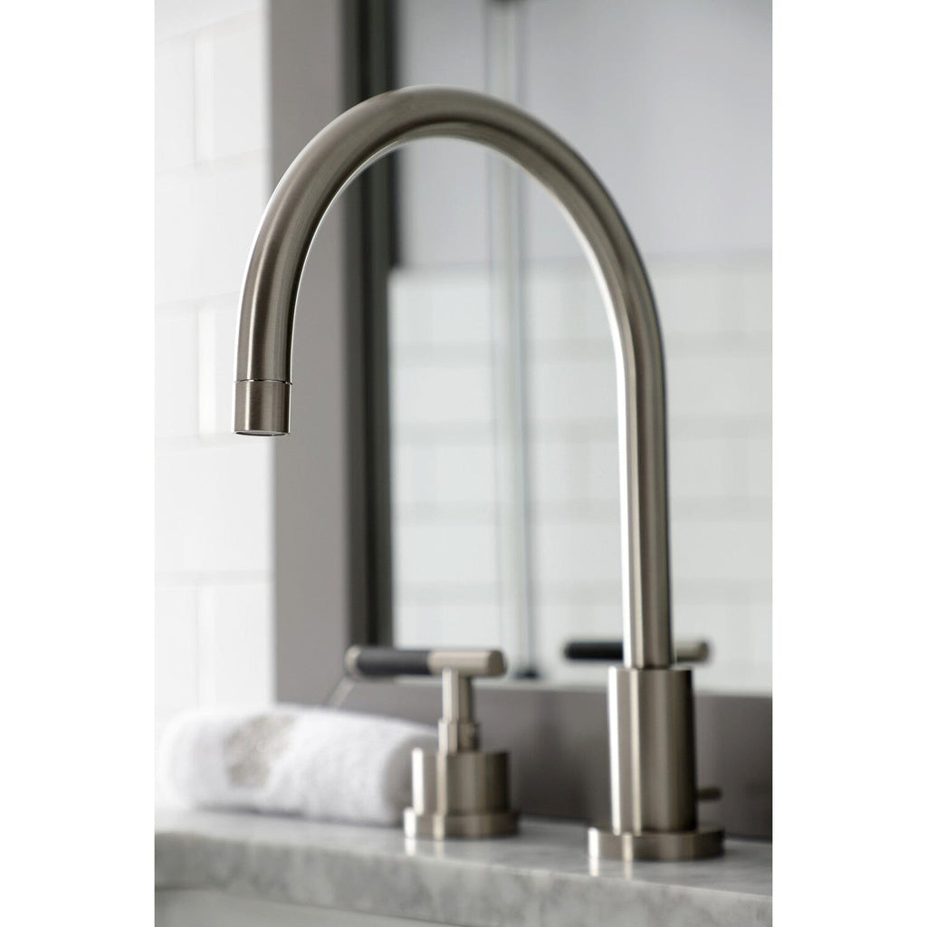 Kaiser Two-Handle 3-Hole Deck Mount Widespread Bathroom Faucet with Brass Pop-Up