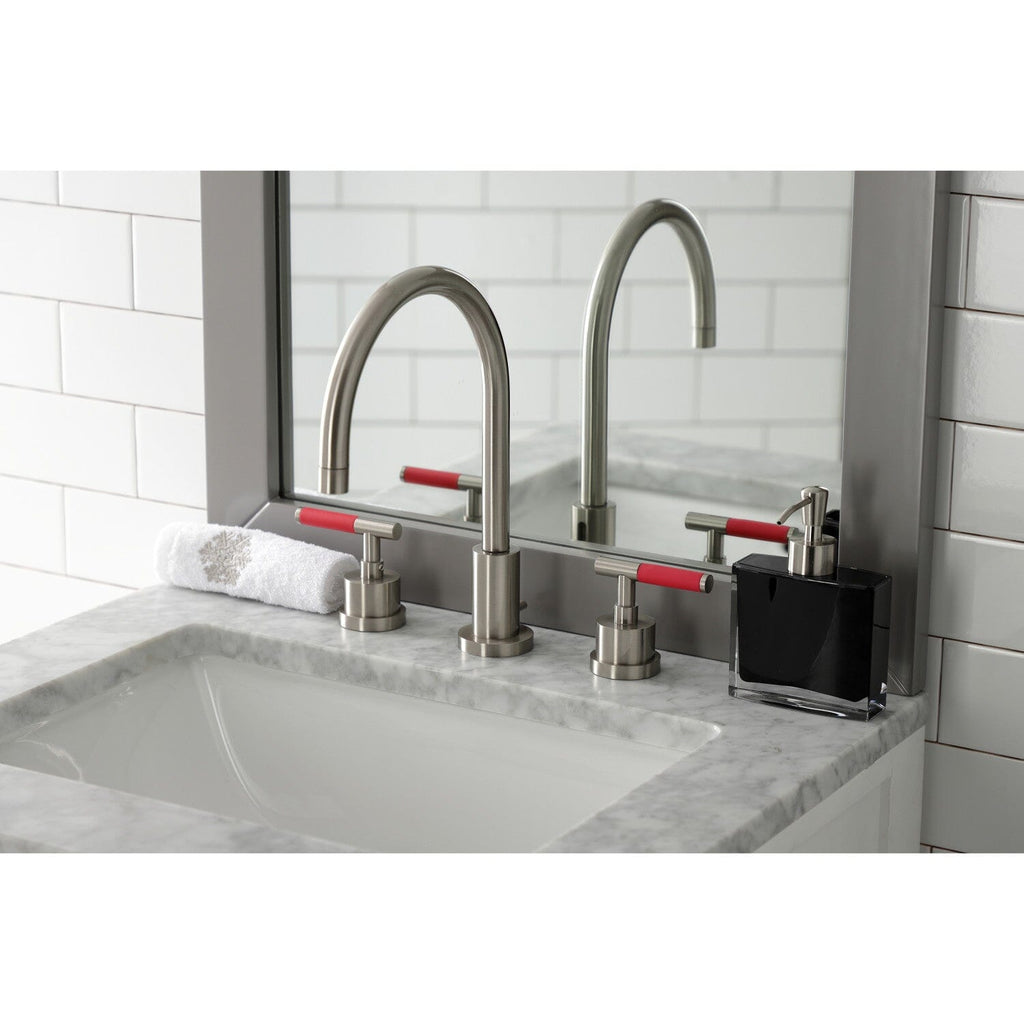 Kaiser Two-Handle 3-Hole Deck Mount Widespread Bathroom Faucet with Brass Pop-Up