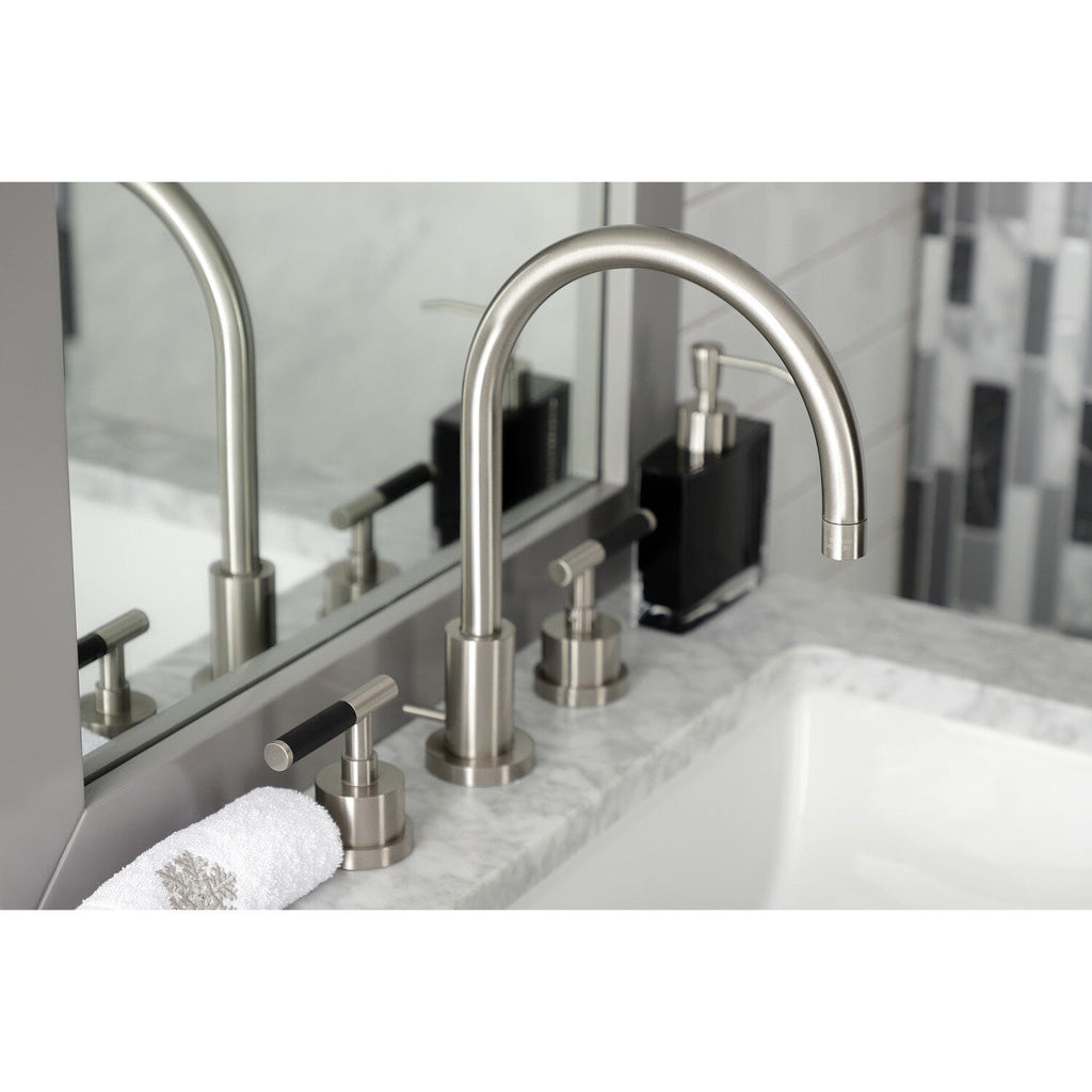 Kaiser Two-Handle 3-Hole Deck Mount Widespread Bathroom Faucet with Brass Pop-Up