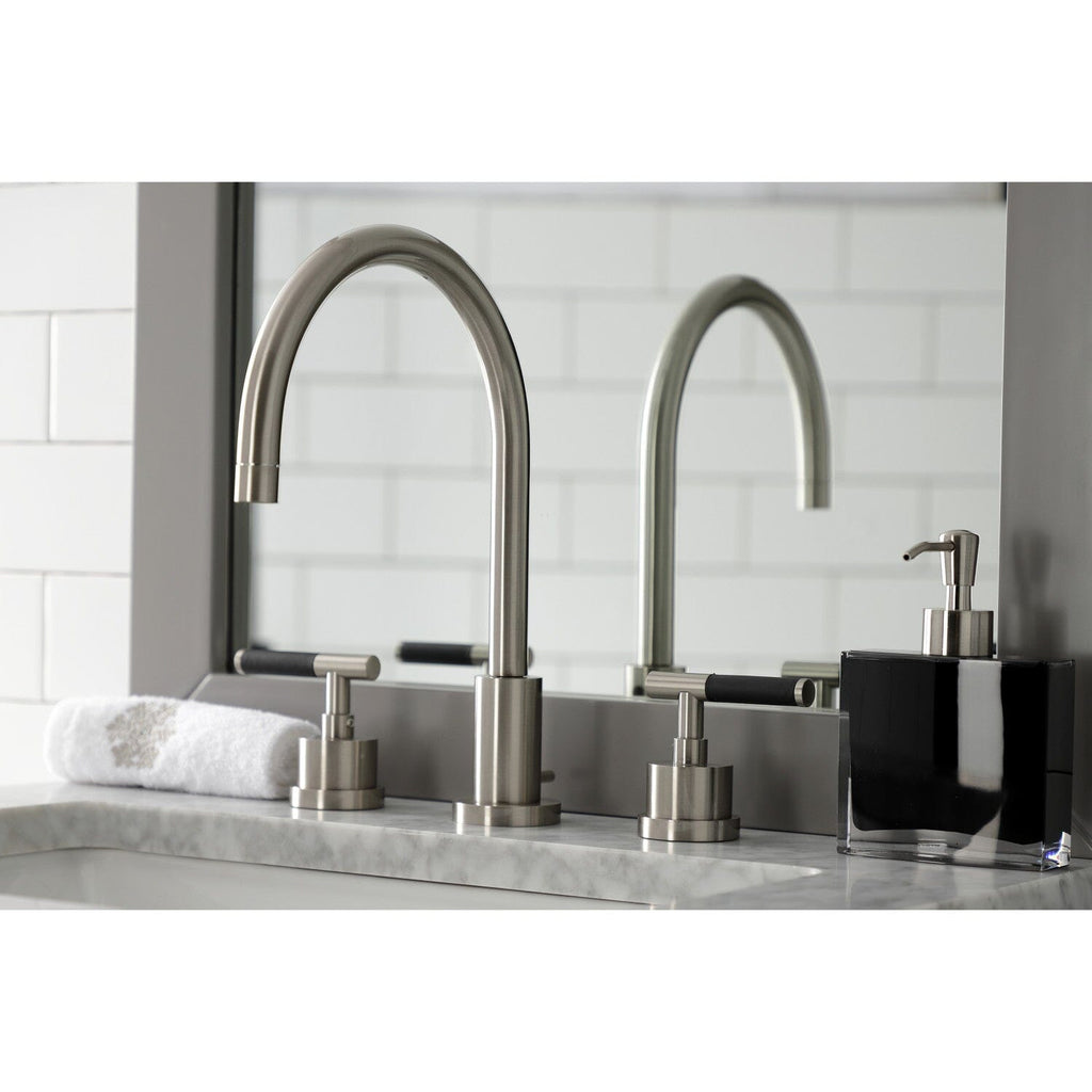 Kaiser Two-Handle 3-Hole Deck Mount Widespread Bathroom Faucet with Brass Pop-Up