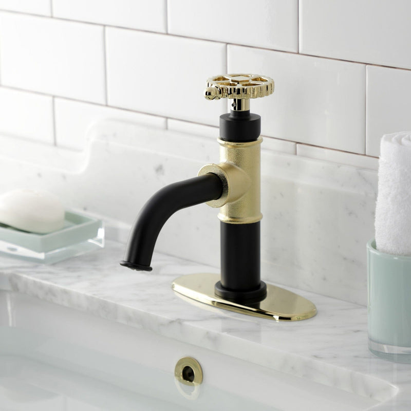 Fuller One-Handle 1-Hole Bathroom Faucet with Deck Plate and Push Pop-Up Drain