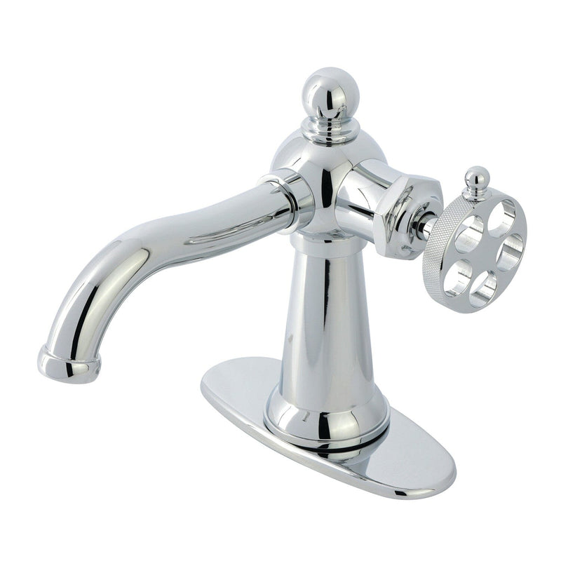 Wendell One-Handle 1-Hole Bathroom Faucet with Knurled Handle and Push Pop-Up Drain