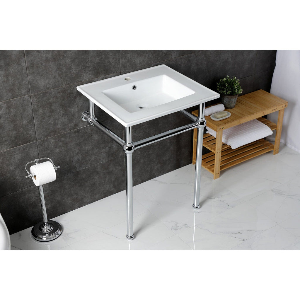 Templeton 25-Inch Ceramic Console Sink with Brass Legs (1-Hole)