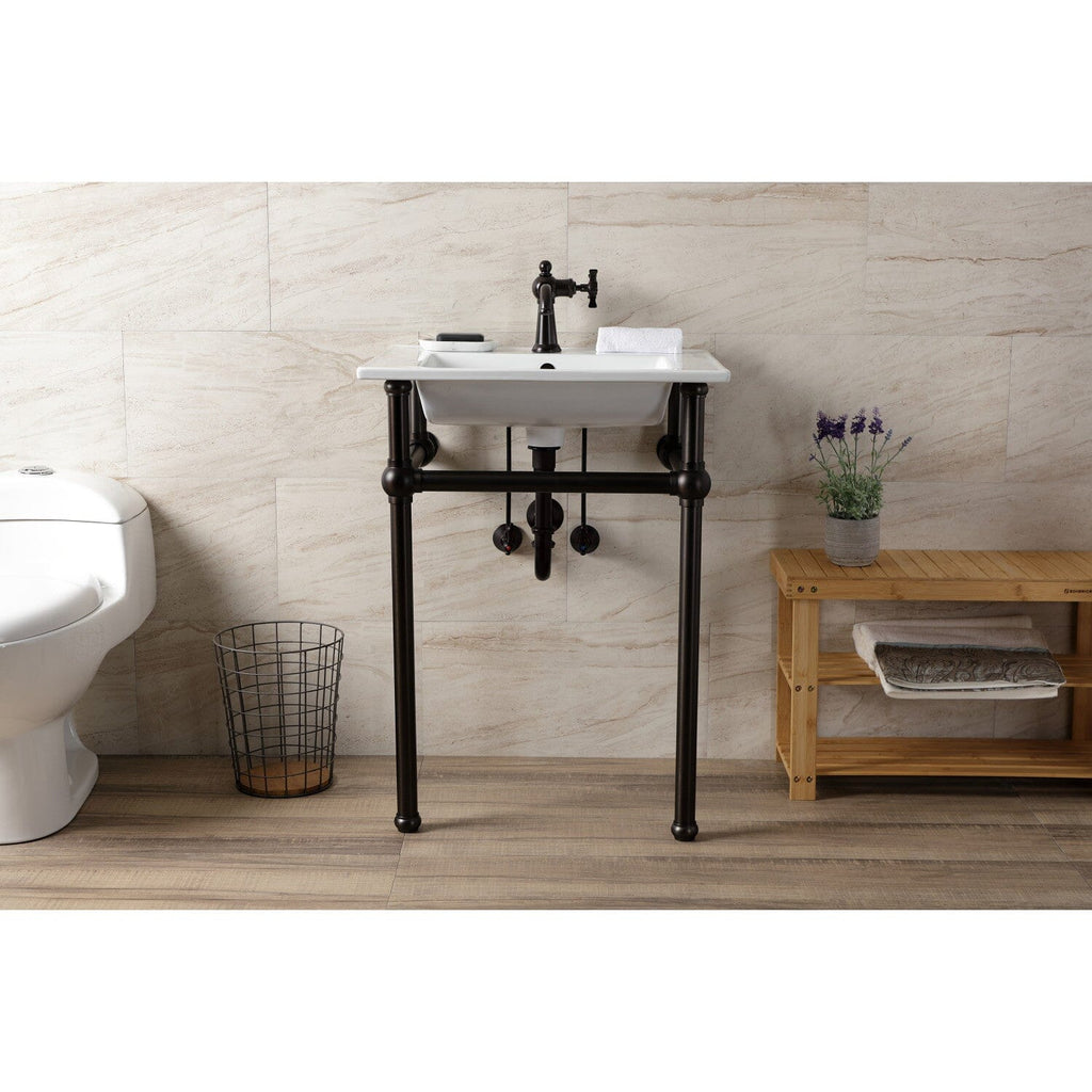 Templeton 25-Inch Ceramic Console Sink with Brass Legs (1-Hole)