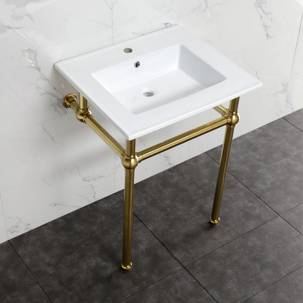 Templeton 25-Inch Ceramic Console Sink with Brass Legs (1-Hole)