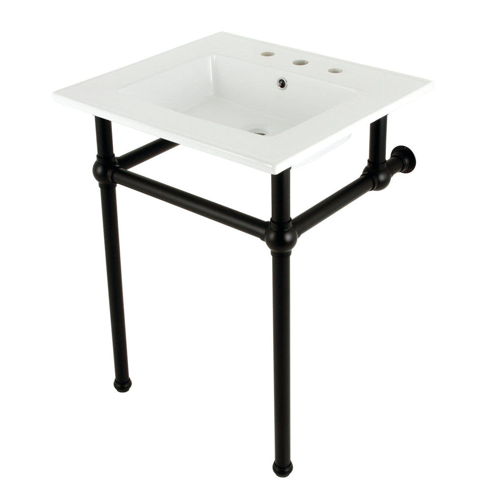 Templeton 25-Inch Ceramic Console Sink with Brass Legs (8-Inch, 3-Hole)