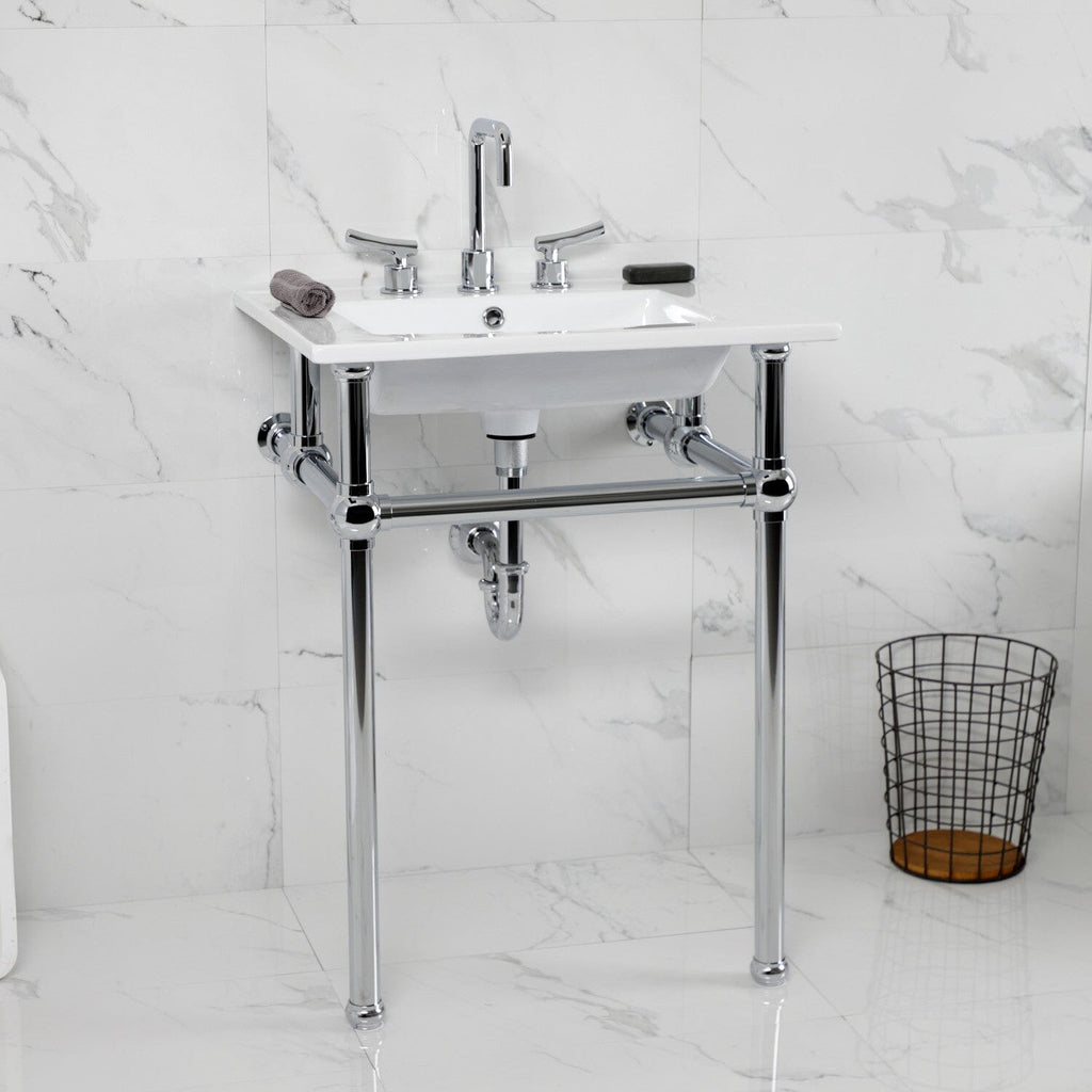 Templeton 25-Inch Ceramic Console Sink with Brass Legs (8-Inch, 3-Hole)